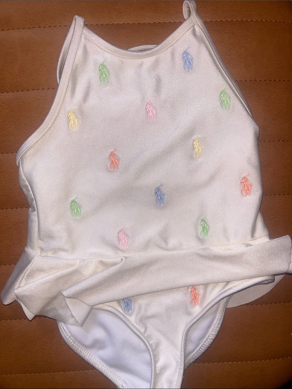 Ralph Lauren Cream One-Piece Swimsuit with Pastel Embroidered Logos